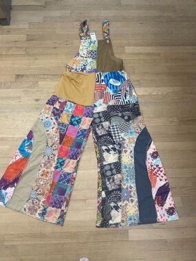 Yak & yeti Patchwork Wide-Leg Jumpsuit Overalls in Multicolor
